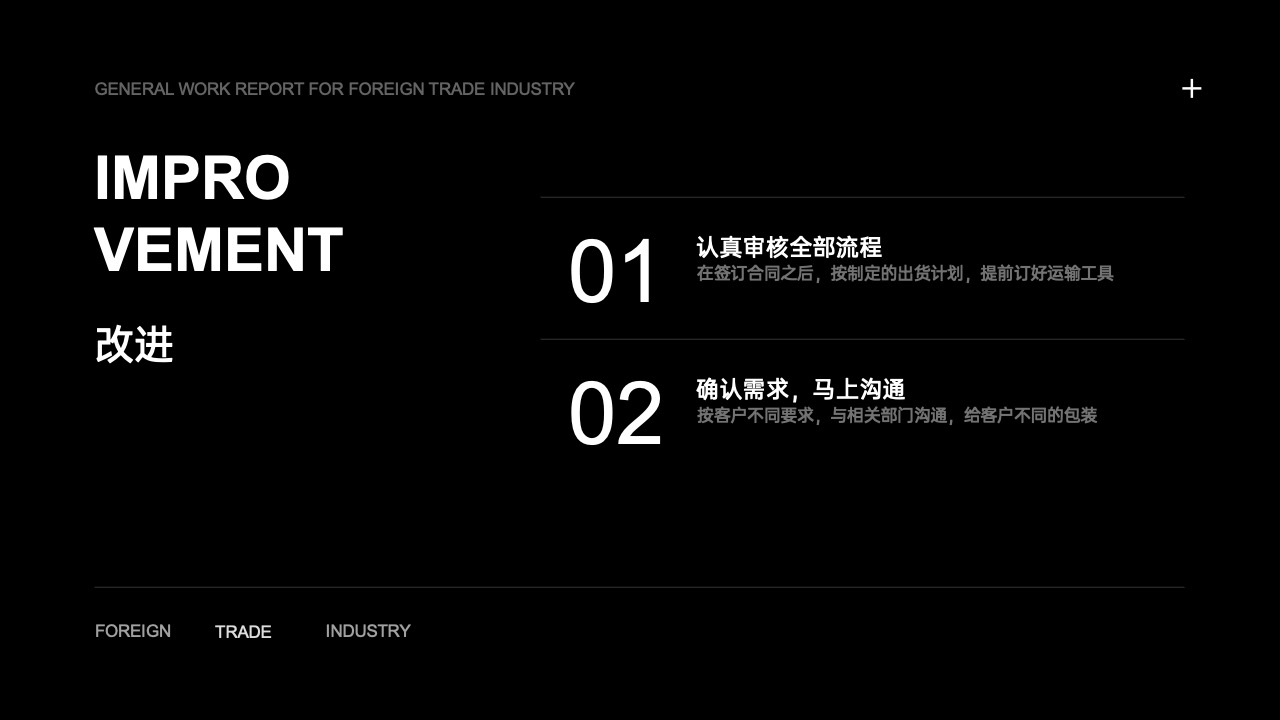 PPT模板  17页黑色大气外贸行业通用工作汇报PPT模板免费下载