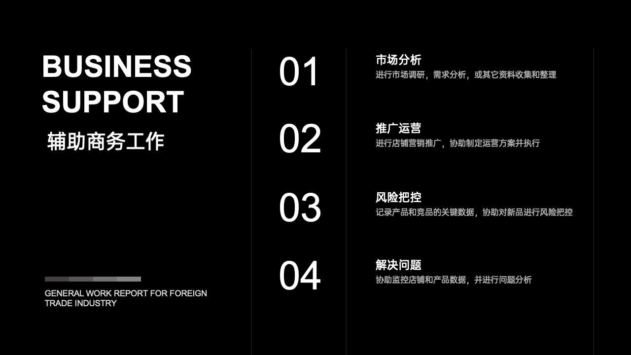 PPT模板  17页黑色大气外贸行业通用工作汇报PPT模板免费下载