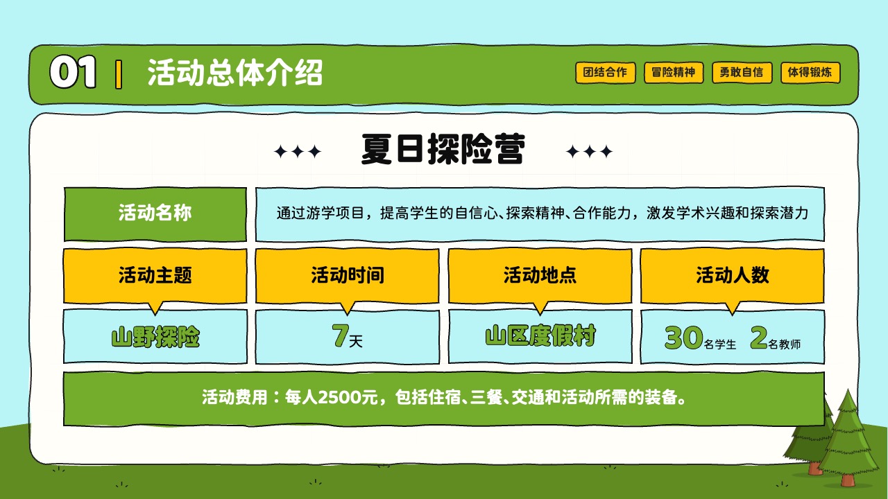 PPT模板  夏日探险学生山野探险夏令营活动策划PPT