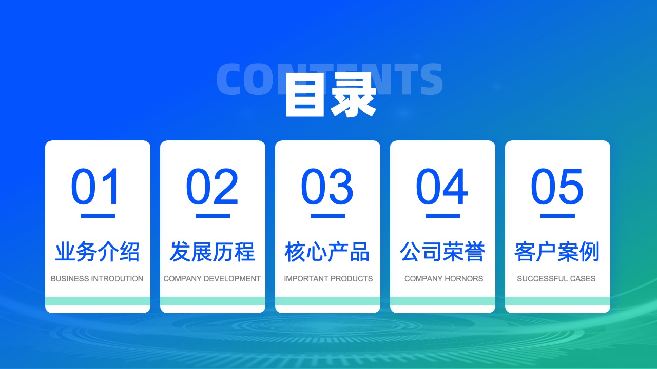 PPT模板  蓝绿渐变科技风科技公司介绍PPT模板免费下载