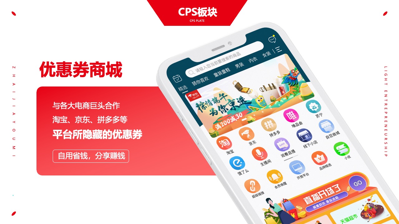 CPS板块的电商合作与优惠PPT模板免费下载