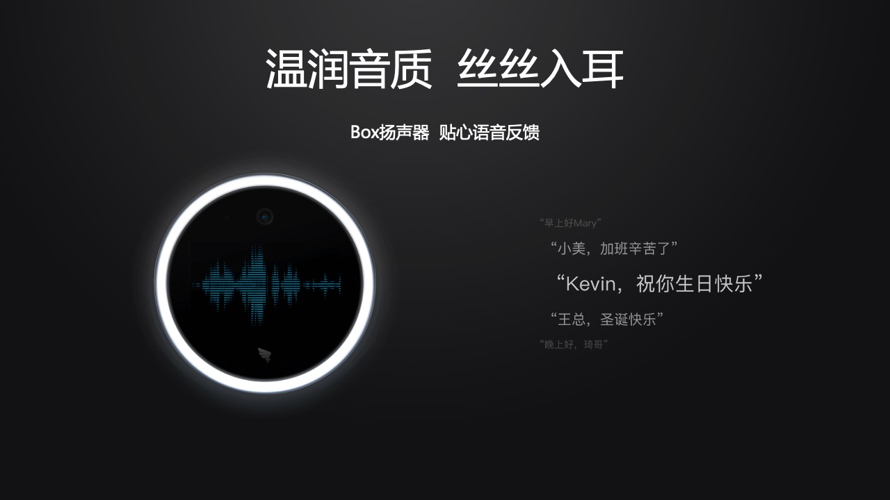Box扬声器：个性化语音反馈与温馨问候PPT模板免费下载