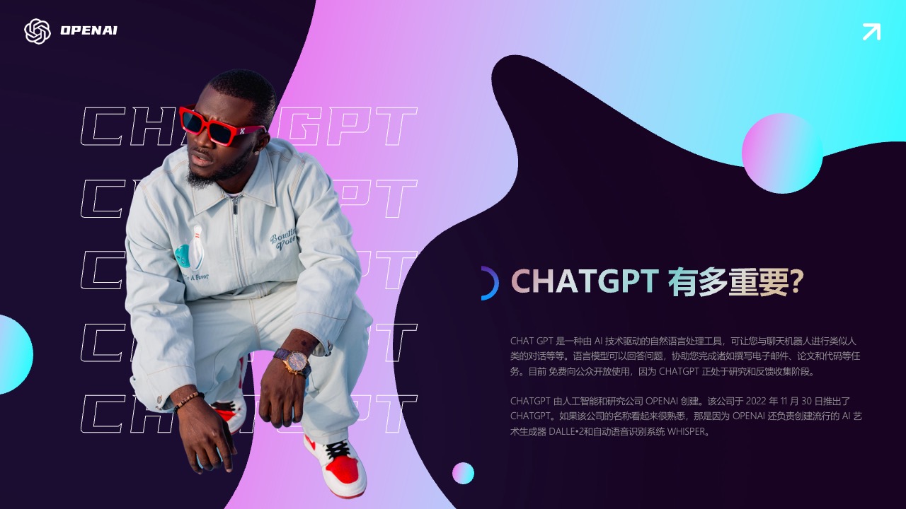 ChatGPT重要性分析与OpenAI公司贡献PPT模板免费下载