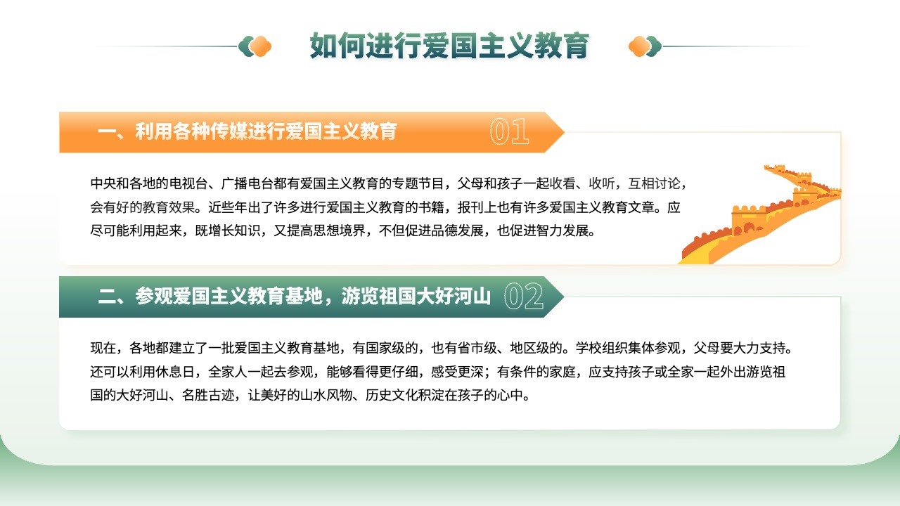 利用传媒和参观基地进行爱国主义教育PPT模板免费下载