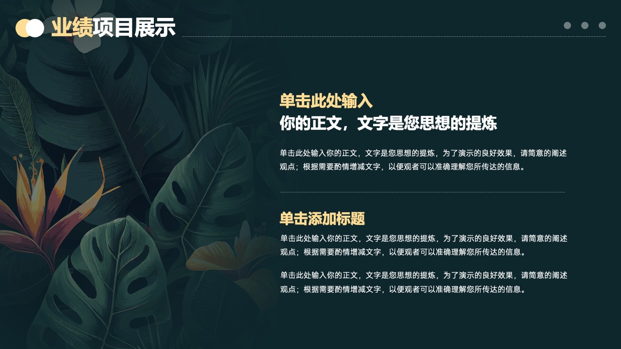 业绩项目展示：思想与观点的精炼PPT模板免费下载
