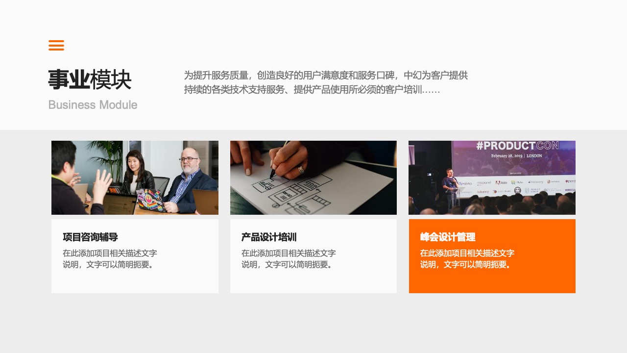 事业模块与服务项目概述PPT模板免费下载