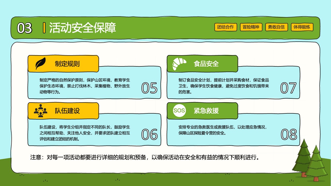 夏令营安全与健康保障计划PPT模板免费下载
