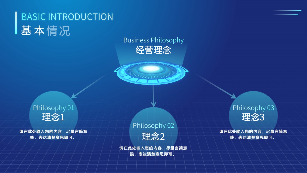 基本情况与商业哲学：核心理念PPT模板免费下载