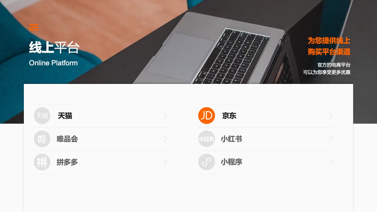 线上购买平台渠道介绍PPT模板
