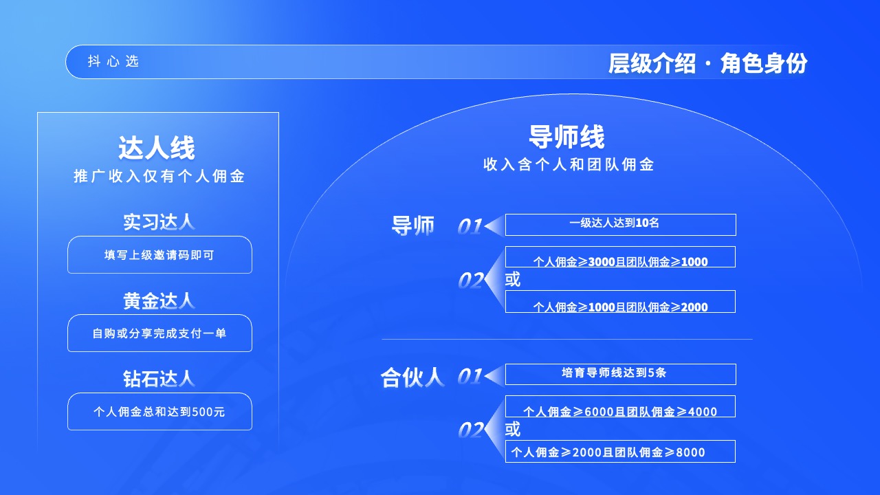 抖心选层级介绍与角色身份解析PPT模板免费下载