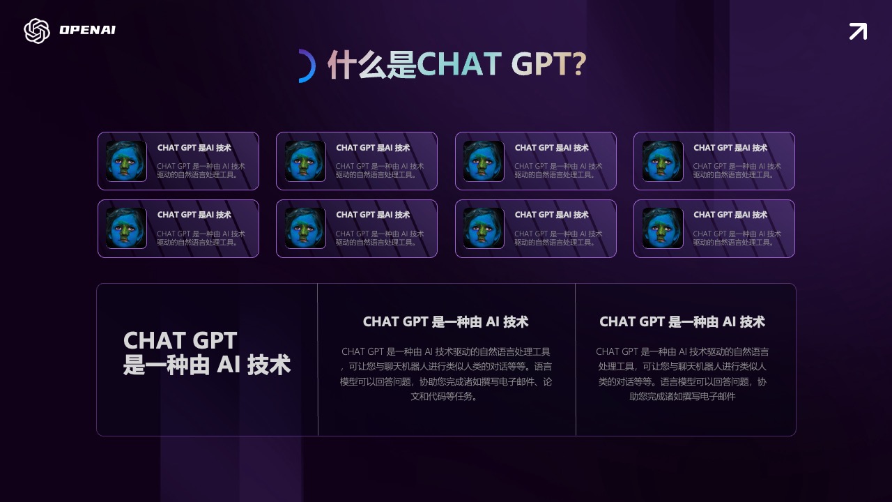 DPENAI：CHATGPT的AI技术与应用PPT模板免费下载