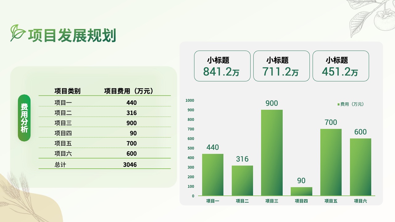 项目发展规划与费用分析PPT模板免费下载