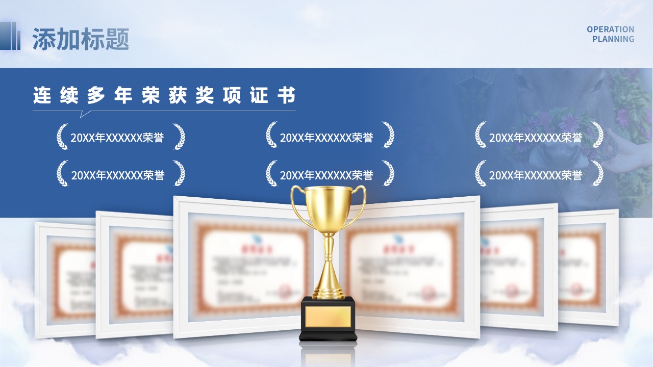 连续多年荣获奖项证书记录PPT模板免费下载