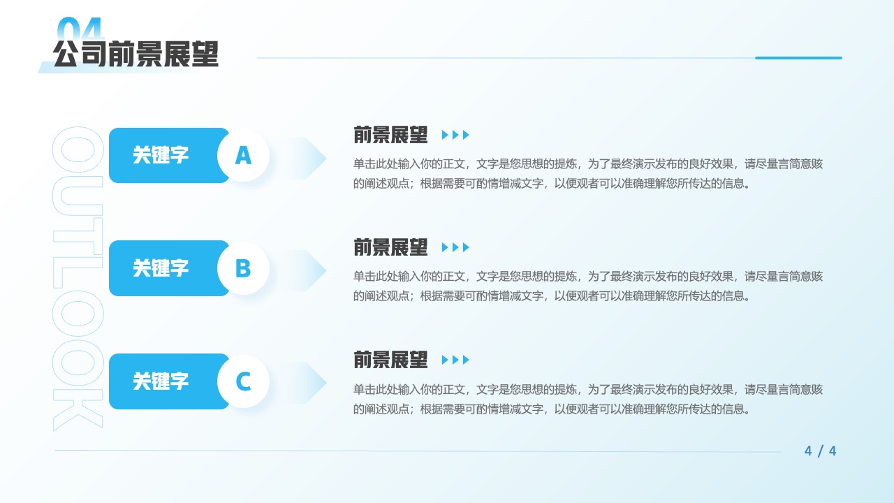 前景展望与关键字：公司发展的战略重点PPT模板免费下载
