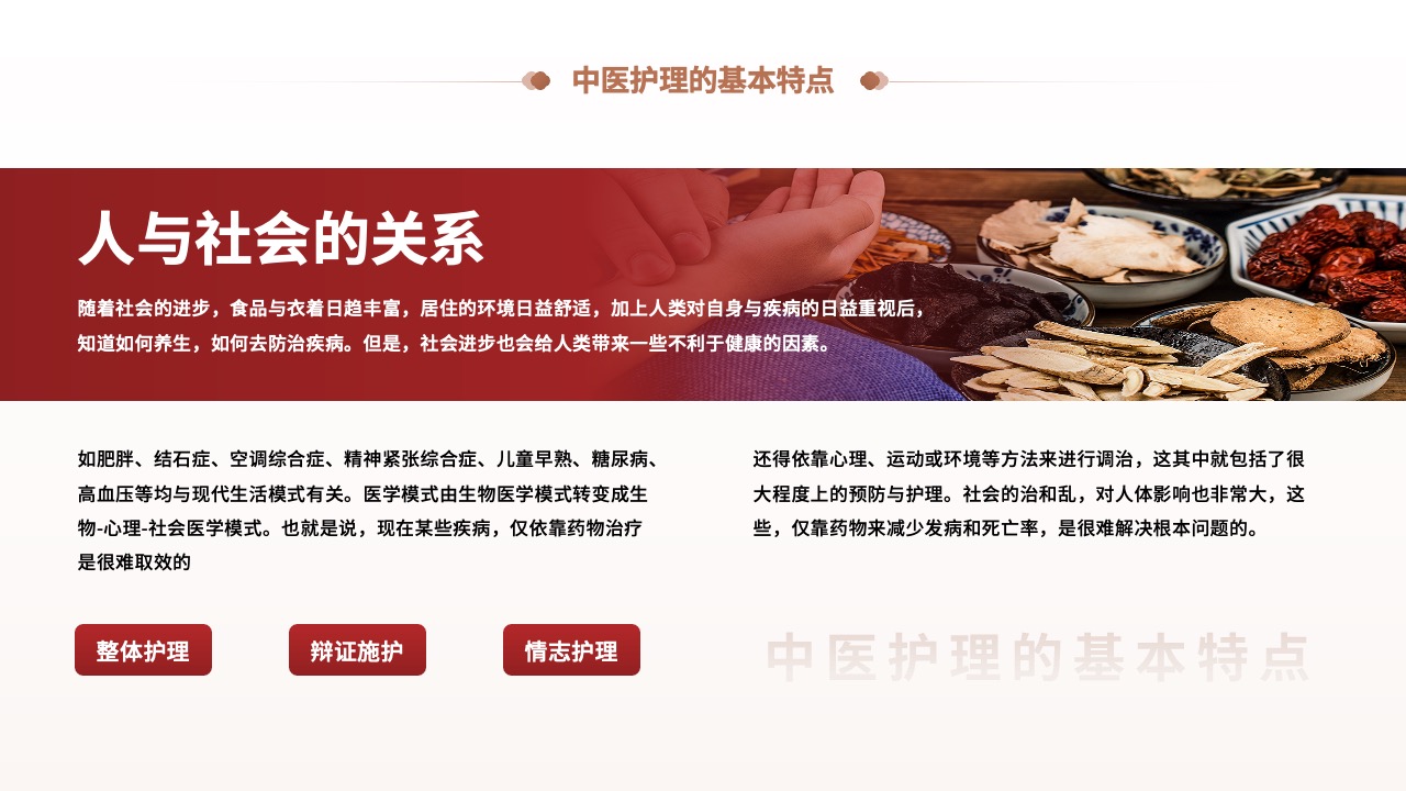 中医护理与社会关系：现代生活的影响PPT模板免费下载