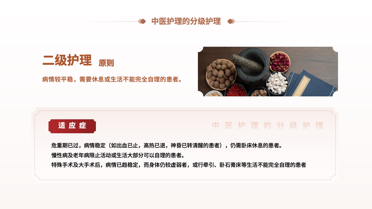 中医护理分级：二级护理的适应症与原则PPT模板免费下载