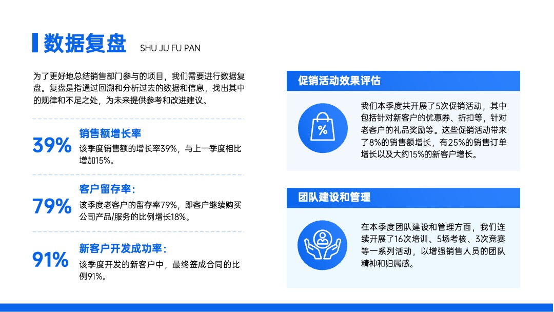 PPT模板  蓝色企业工作述职汇报商务几何风PPT模版