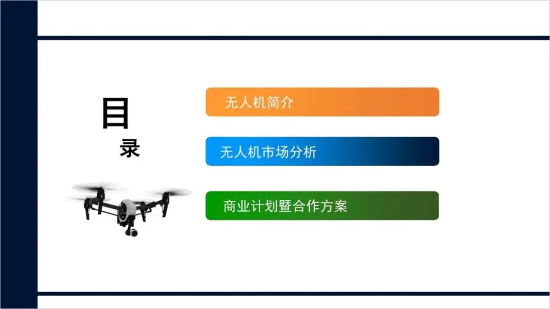 给朋友做了一份无人机商业计划书PPT,满满的设计感! PPT教程 给朋友做了一份无人机商业计划书PPT,满满的设计感!