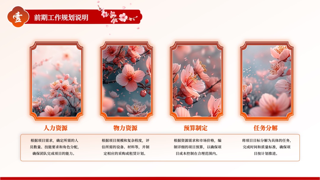 PPT模板  清新唯美春风桃花古风商务汇报