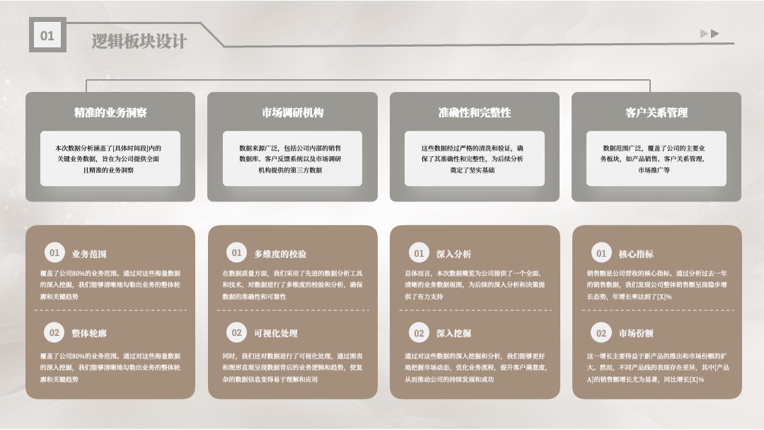 浅色优雅逻辑板块设计PPT模板