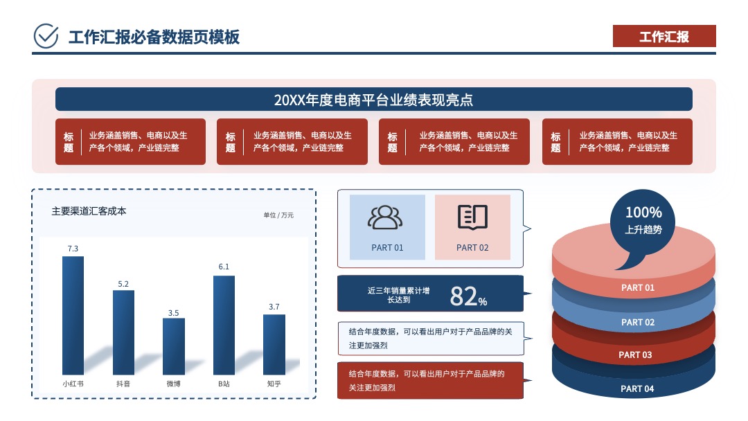 蓝红配色工作汇报数据图表PPT模板免费下载 PPT架构 PPT模板 蓝红配色工作汇报数据图表PPT模板免费下载