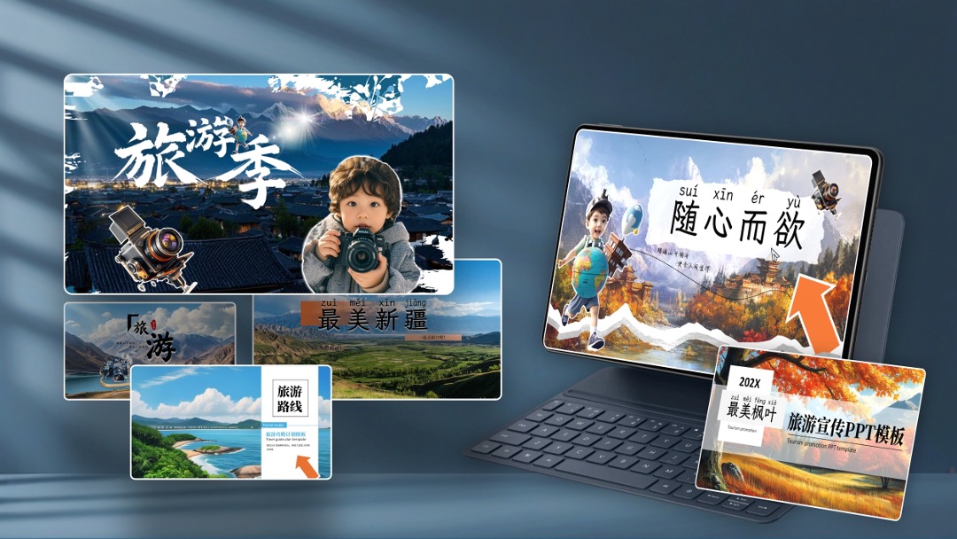 旅游主题多版式封面设计PPT模板免费下载