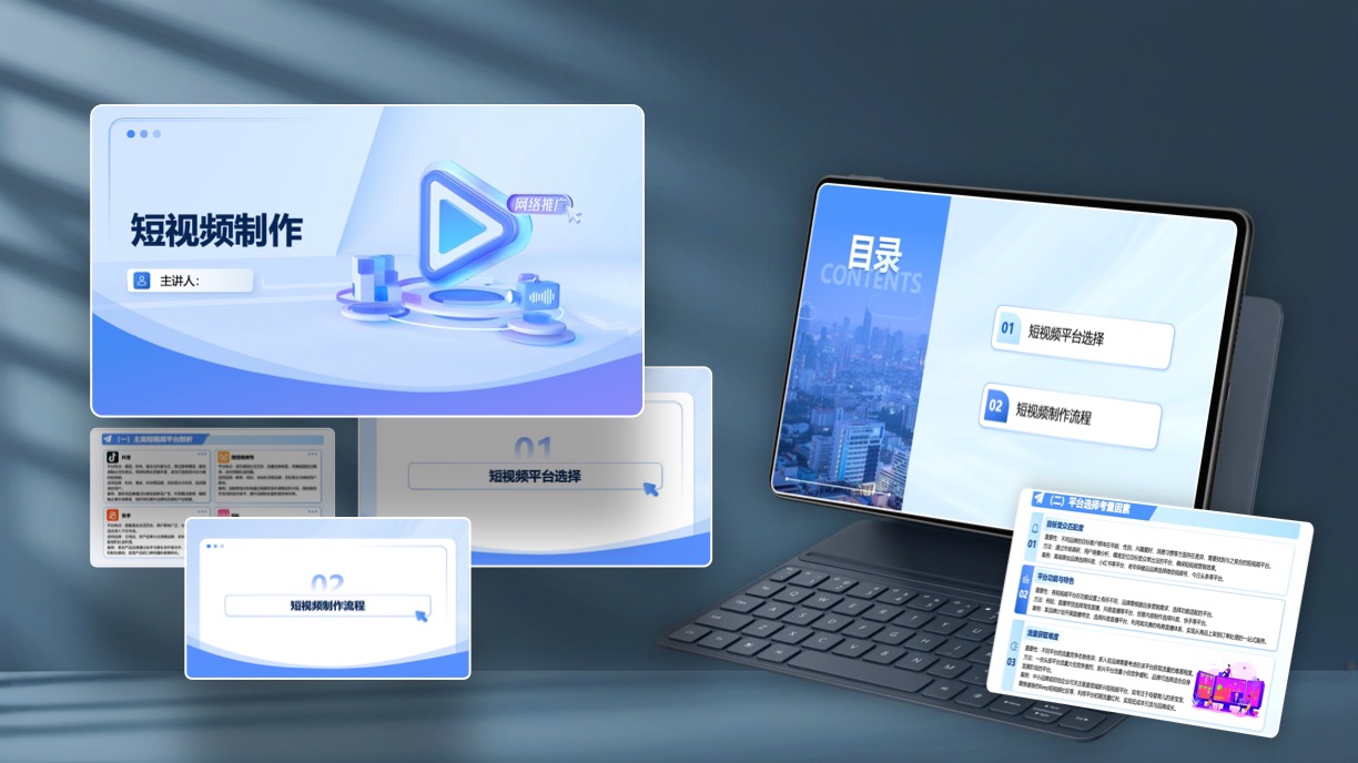 短视频制作学习介绍PPT模板免费下载
