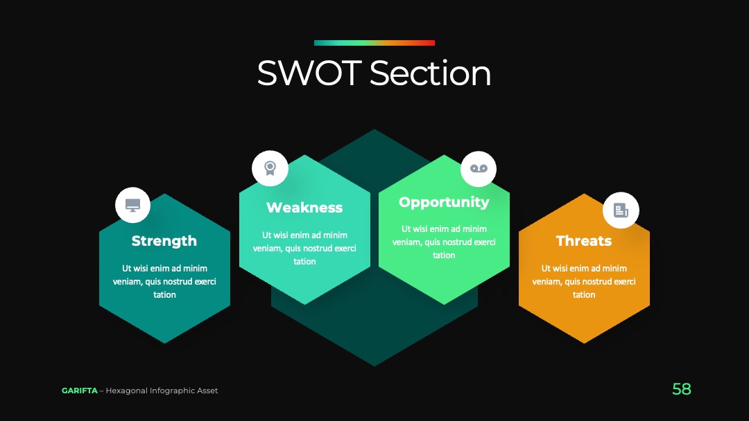 市场营销六边形SWOT分析PPT模板免费下载