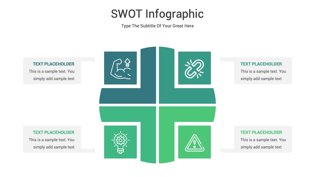 创意设计十字形SWOT布局PPT模板免费下载