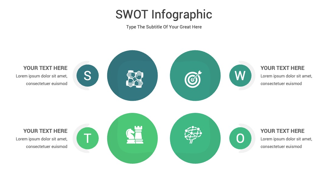 企业管理圆形图标SWOT图表PPT模板免费下载