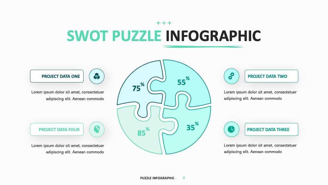 SWOT拼图信息展示PPT模板免费下载