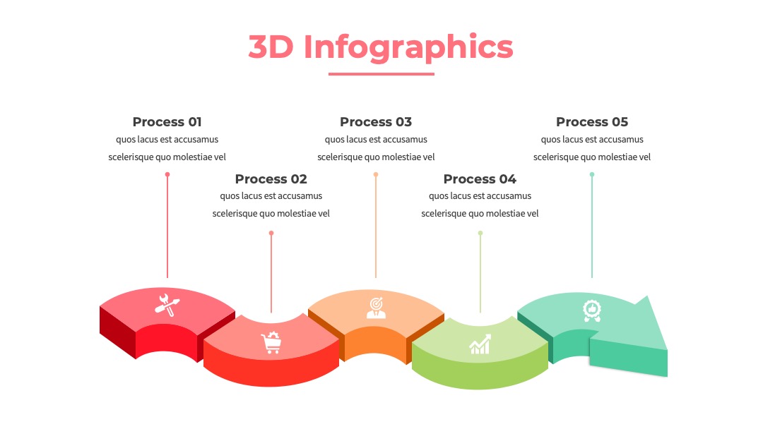 3D五步流程说明PPT模板免费下载