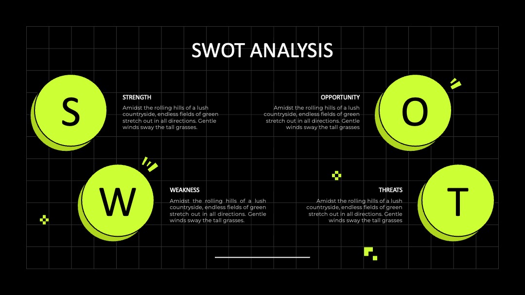 横排串联列SWOT分析PPT模板免费下载