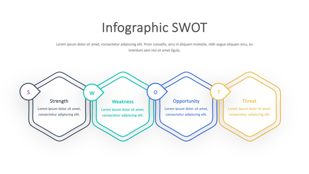 六边形串联SWOT信息图PPT模板免费下载