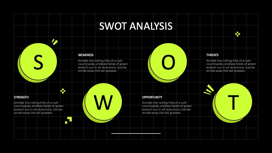 自由分布排放置SWOT分析PPT模板免费下载