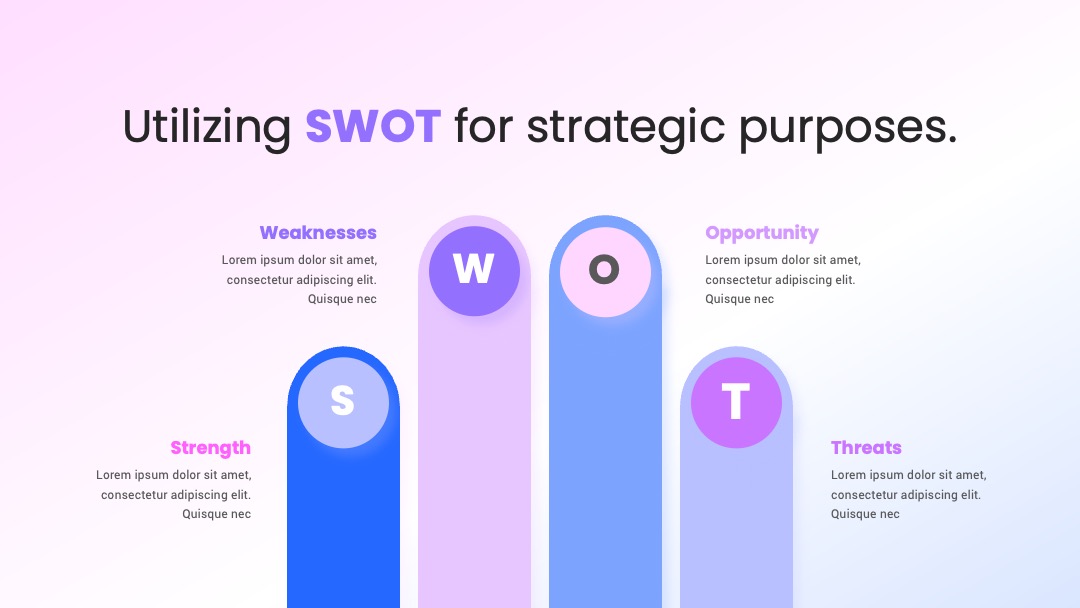 SWOT指南呈现箭头模块展示PPT模板免费下载