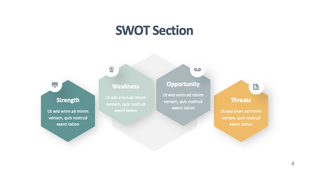 多六边形排列SWOT分析PPT模板免费下载