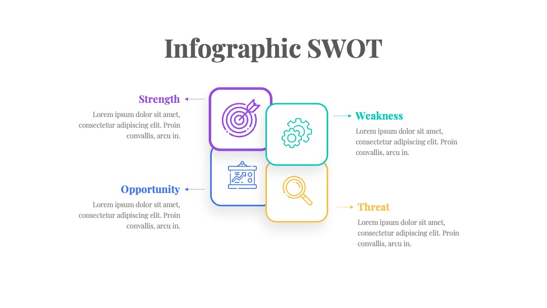 带图标信息图SWOT分析PPT模板免费下载