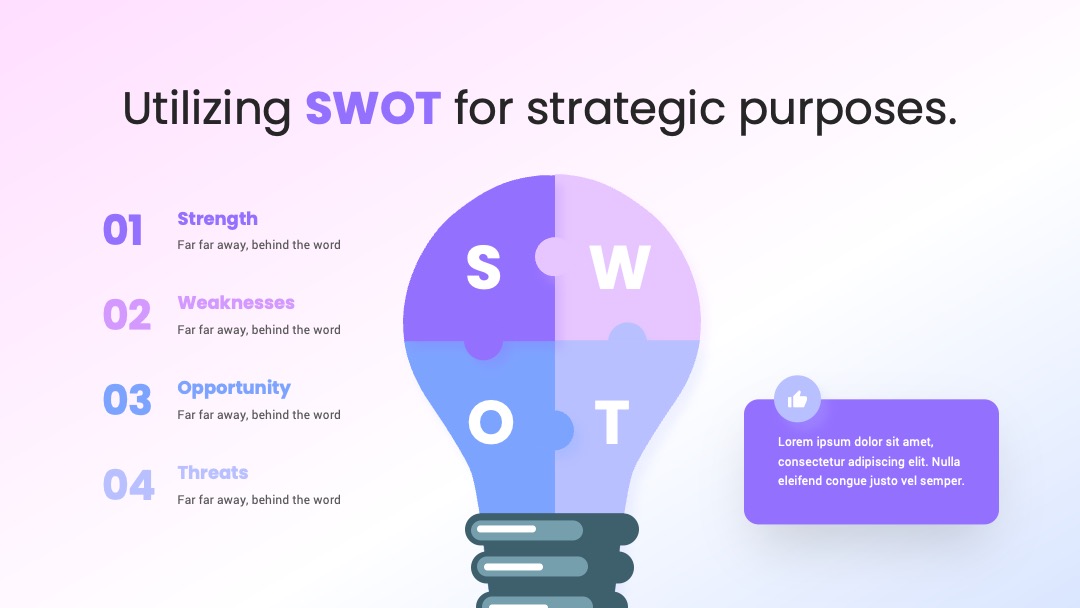 灯泡拼图式创意逻辑SWOT分析PPT模板免费下载