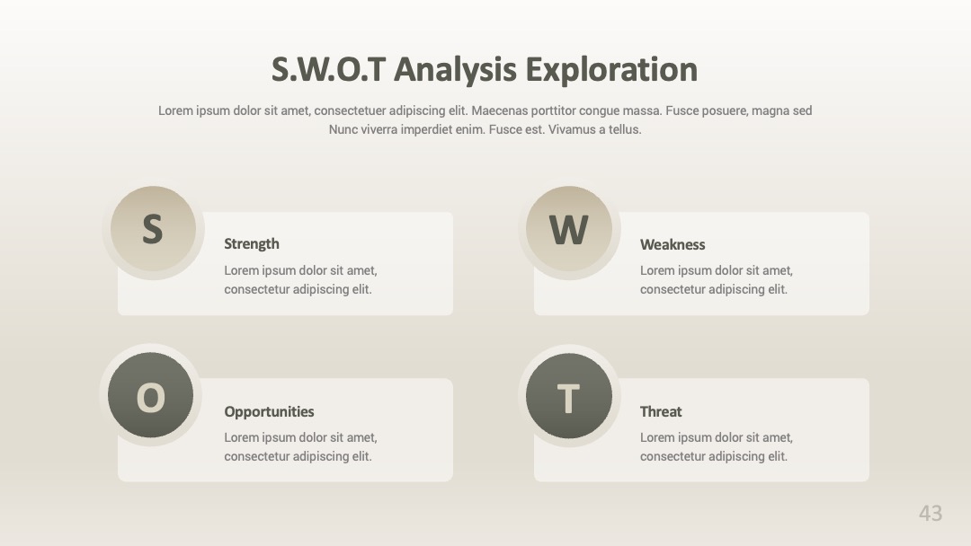 行业市场分析圆形排版SWOT分析PPT模板免费下载
