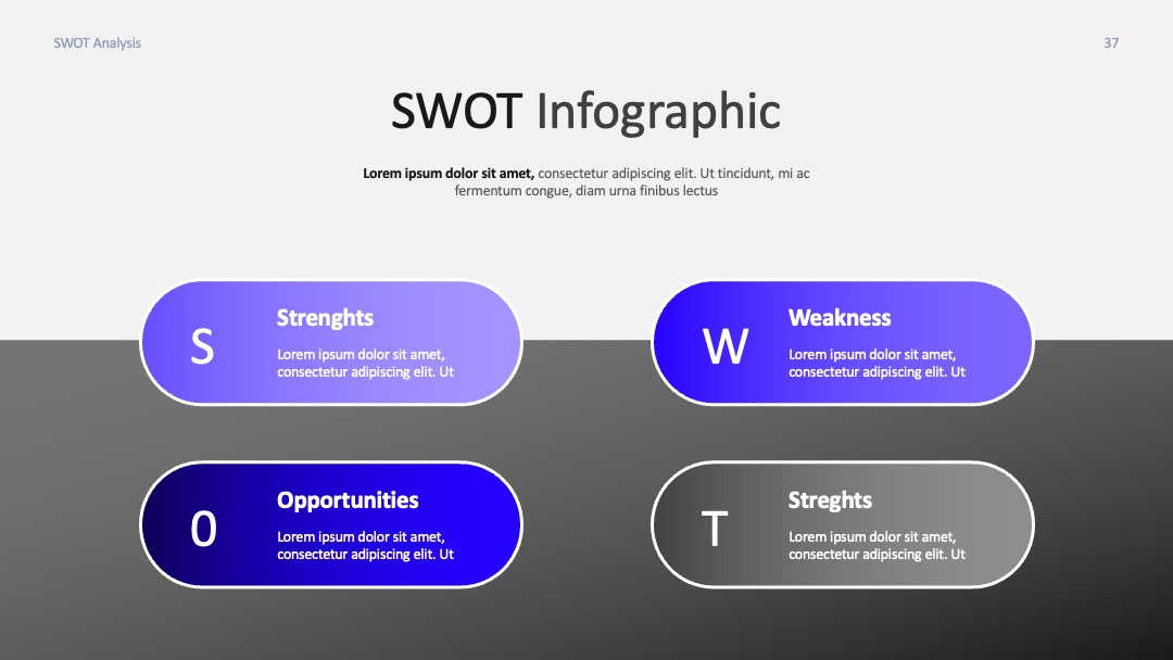 双栏胶囊图轻量信息SWOT分析PPT模板免费下载