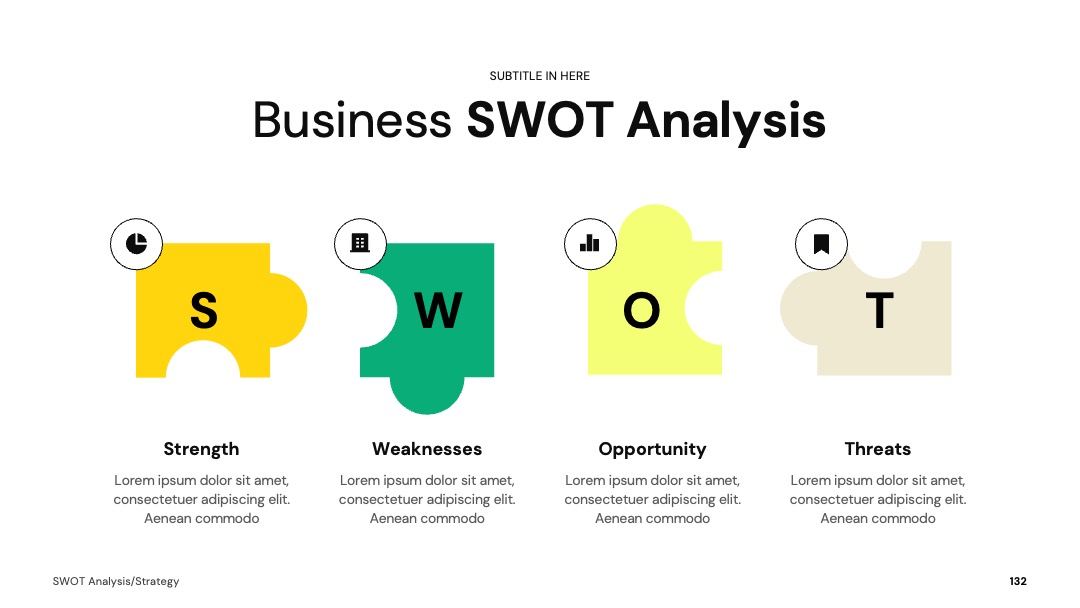 拼图模块型企业诊断SWOTPPT模板免费下载