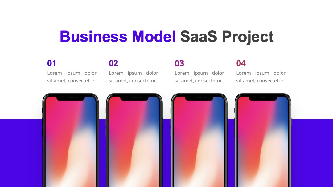 四手机展示SaaS商业模式项目样机PPT模板免费下载