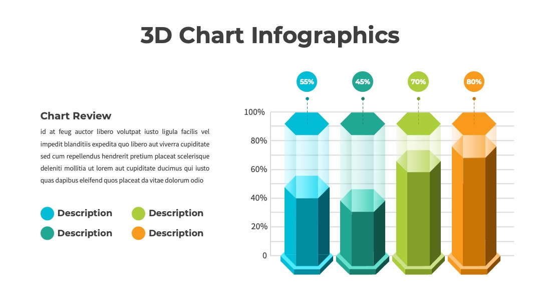 3D六边数据统计图表PPT模板免费下载