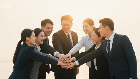 简洁背景正装人士叠手鼓劲图片