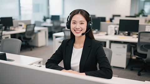 明亮办公区微笑女性客服图片