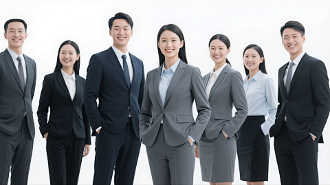 纯白背景正装职场人士微笑站立图片