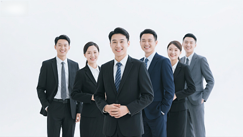 正装职场人士自信微笑立白背景图片