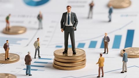 商业氛围金币上西装男与图表图片