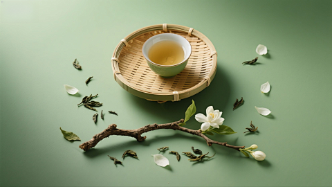 绿色渐变 中式茶韵竹盘茶海报报